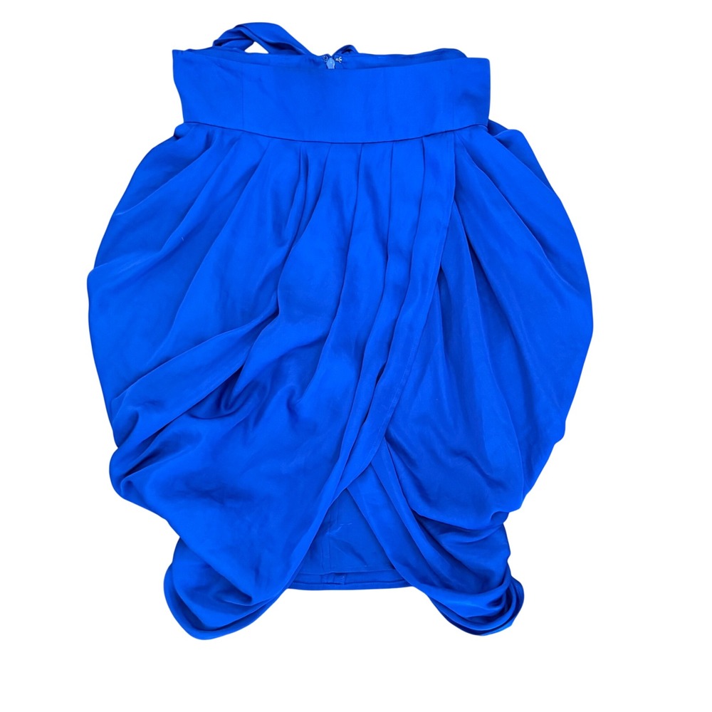 BCBGMAXAZRIA Sapphire Blue Draped Tulip Mini Skirt Bow Back VRB3B785 Size 8